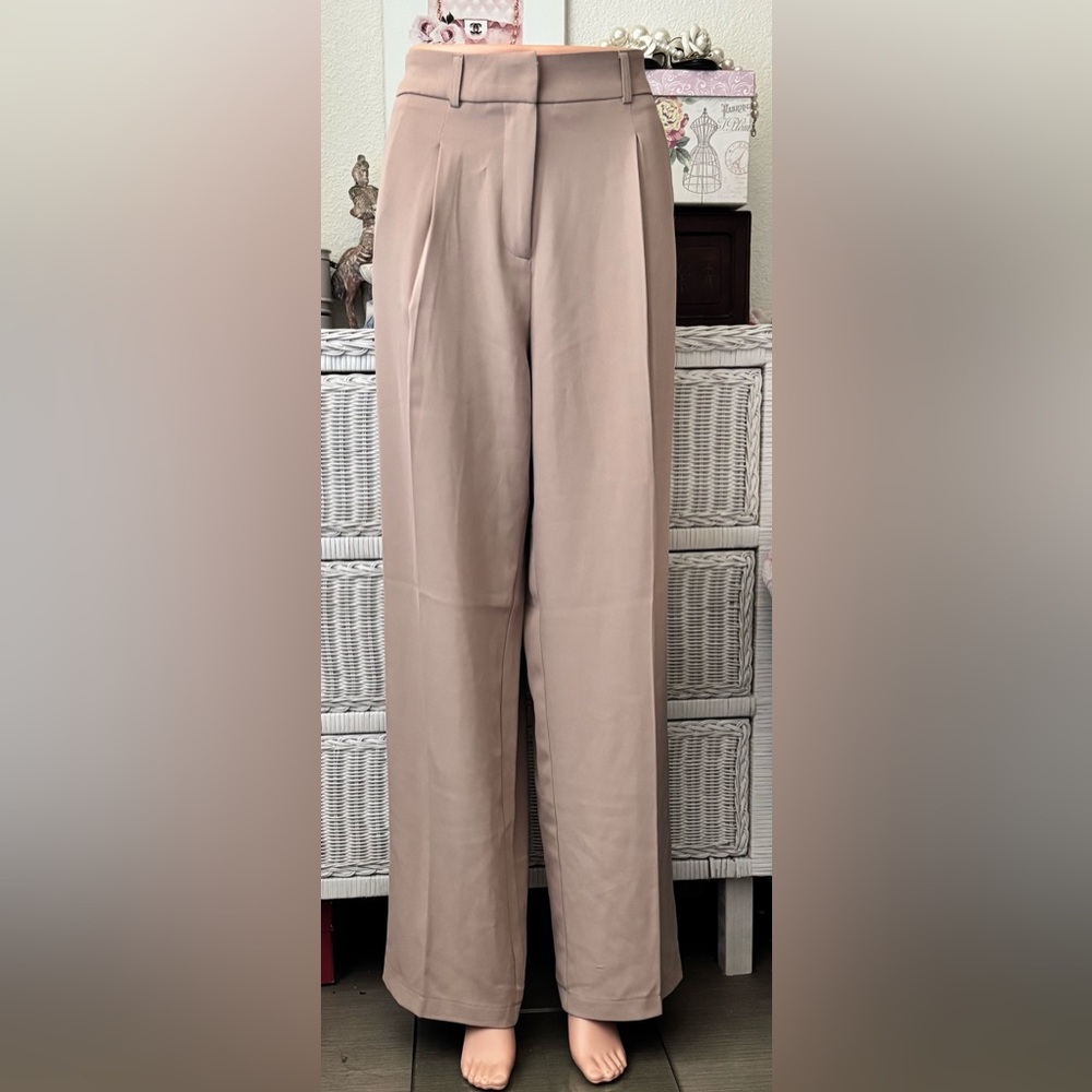 Soho Apparel Trousers Wide Leg High Rise Pants Stretchy Relax Fit Tan Sz. 12 NWT